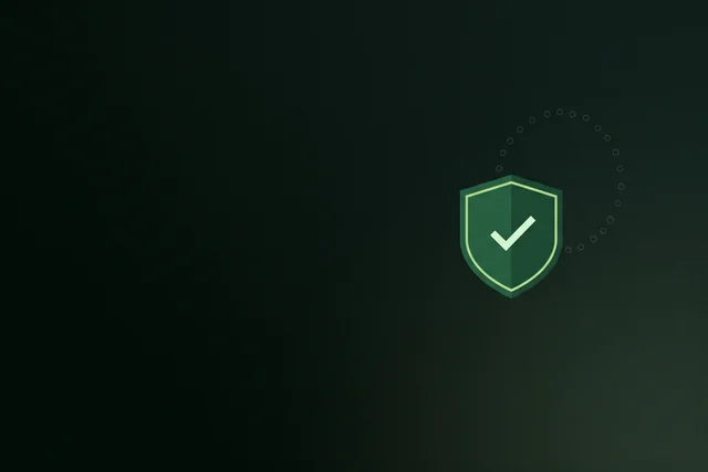A single green shield with a check mark, a faint arc of EU stars curving behind it, on a dark forest ground.