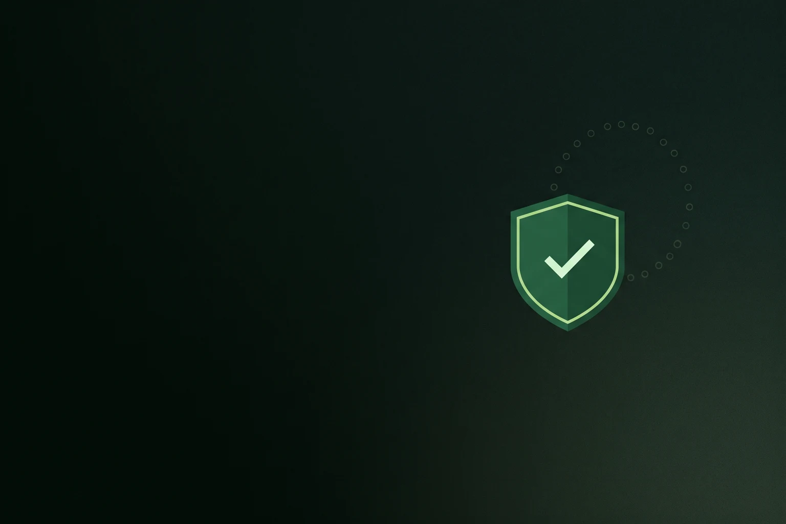 A single green shield with a check mark, a faint arc of EU stars curving behind it, on a dark forest ground.